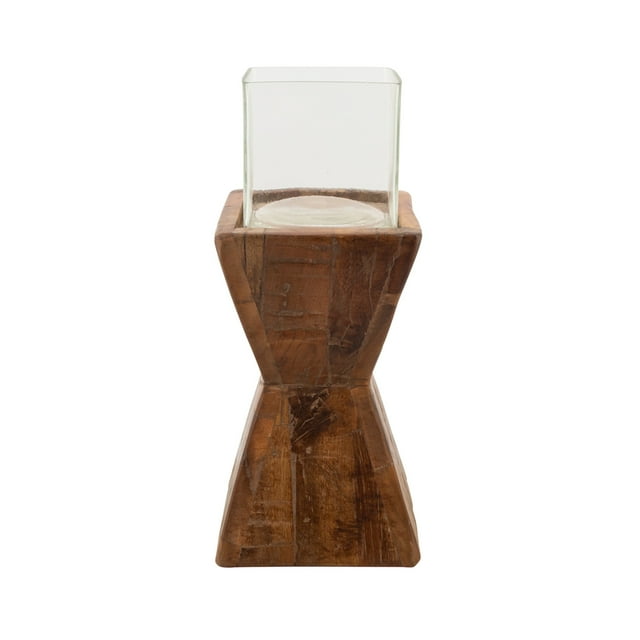 Sagebrook Home 17"H Hurricane On A Dimensional Stand, Brown