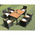 thumbnail image 3 of 7 Piece Outdoor Wicker Sectional Dining Set, Outdoor Furniture Set with Wood Tabletop, Stackable Armrest Chairs with Beige Cushions, Patio Dining Set for 6, Brown, 3 of 8