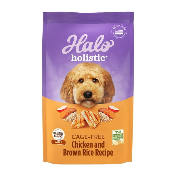 Halo Holistic Dog Food complete Digestive Health cage Free chicken and Brown Rice Recipe Dry Dog Food Bag Adult Formula 21 lb Bag Walmart