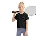 thumbnail image 4 of GYRATEDREAM Kid Girls Athletic Tops Open Tie Back Short Sleeves Workout Running Tennis Sports Shirts 5-12Years, 4 of 5
