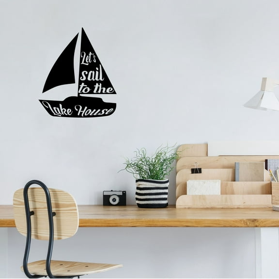 Let's Sail To The Lake House Quote Lake House Cabin Fishing Scenery Vacation Quotes Wall Decal Sticker Vinyl Art Mural for Girls / Boys Home Room Walls Bedroom House Decor Decoration (10x8 inch)
