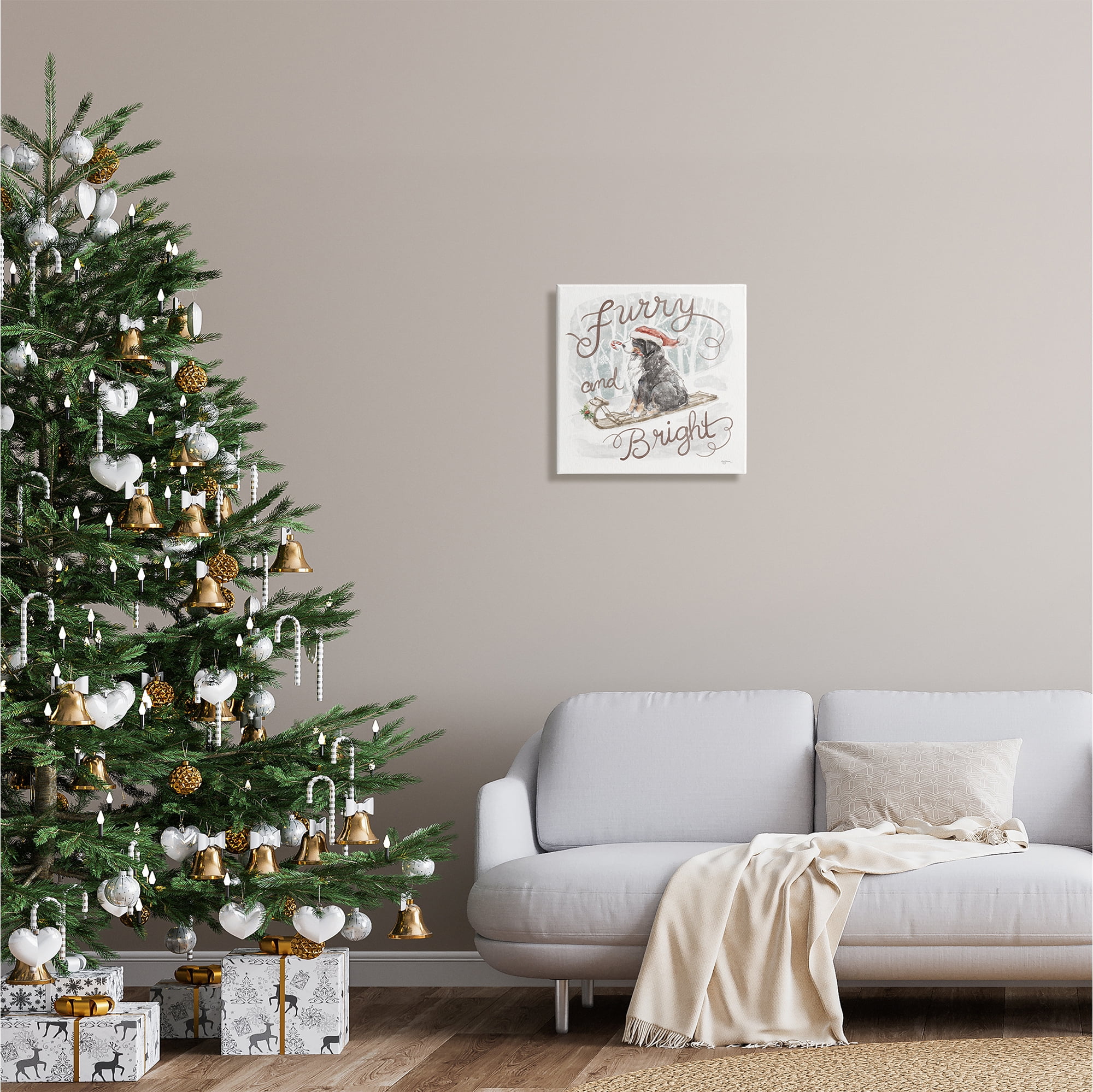 Stupell Industries Furry & Bright Dog Holiday Painting Gallery Wrapped Canvas Art Print Wall Art, 17 x 17