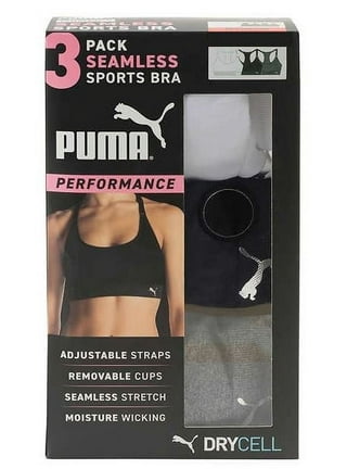 New PUMA Ladies 3-Pack Seamless Sport Bra ( Pink,Black,Blue- XL)