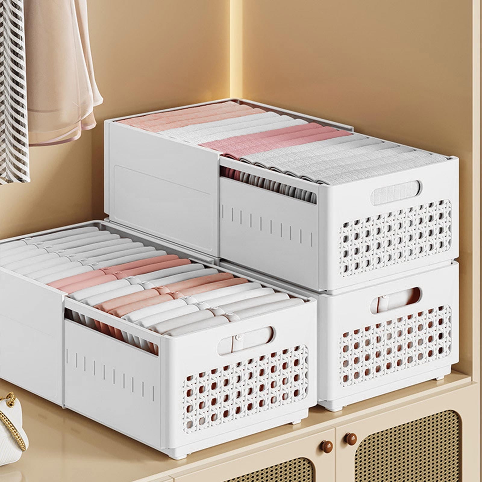 Retractable Storage Bins Expandable Storage Bins, Plastic Stackable Organization with Handle, Adjustable Drawer Organizers Separators Dividers for Bedroom Kitchen Tools Closet, Living Room