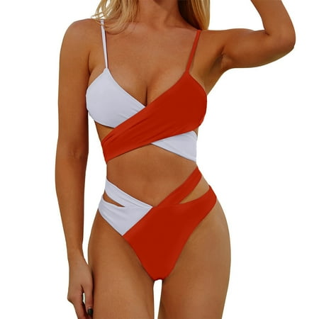 Rigardu Hot Sale!! Women s High Waisted Bikini Sets V Neck Two Piece Swimsuit Twist Front Bathing Suits Two Color Split Bikini Hit Swimsuit Light Blue L