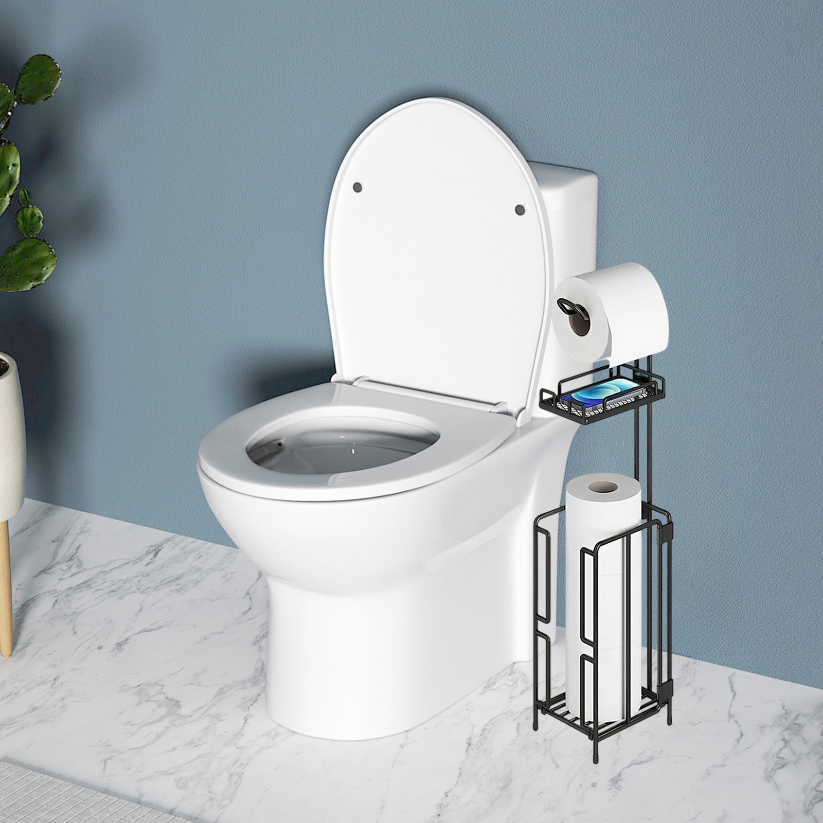 Gnmfd European Style Toilet Storage Rack Floor Standing Iron Paper Towel Holder with Top Shelf for Mobile Phone Bathroom Organizer Multipurpose Storage Rack Storage Shelf Storage Bin for Home