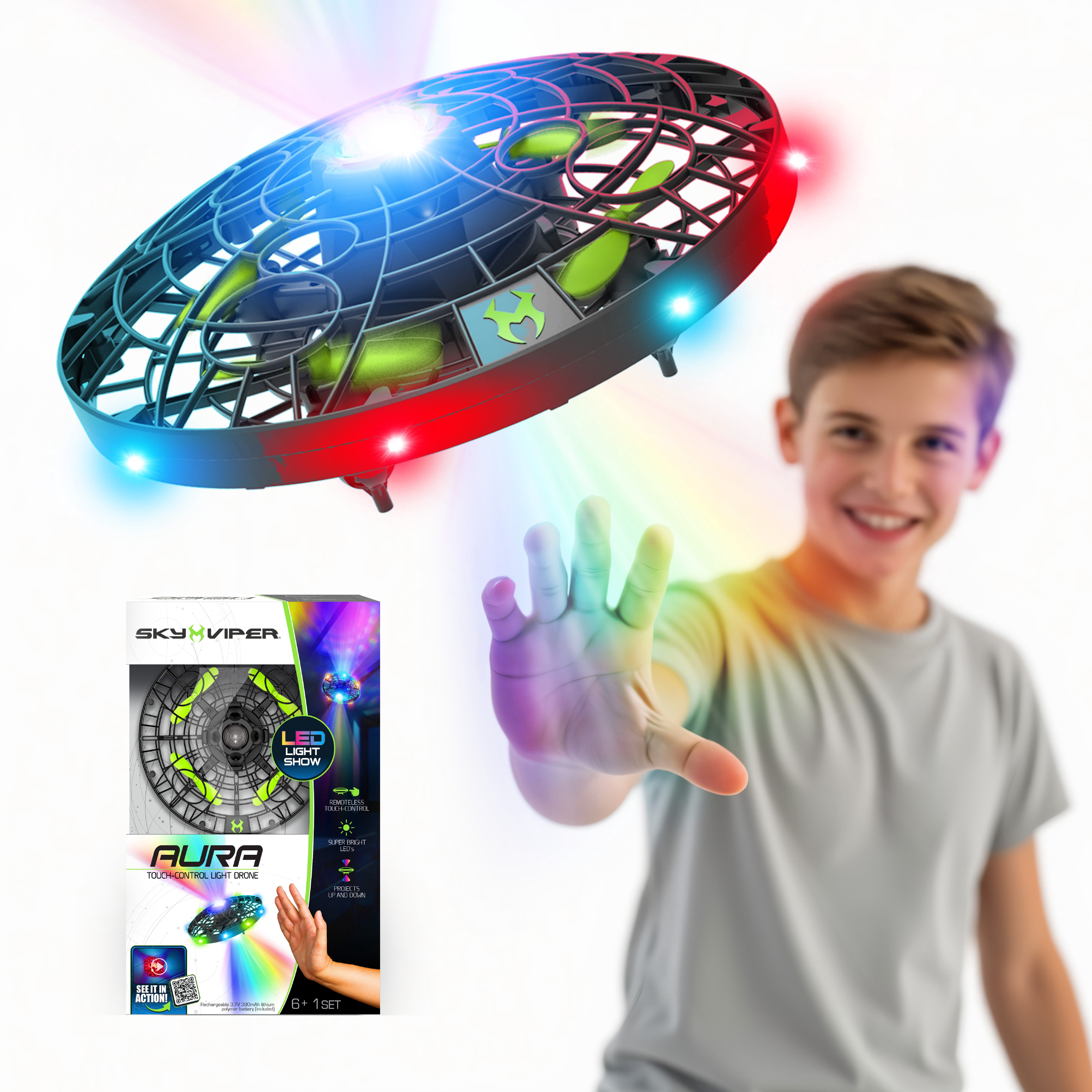 Sky Viper Aura Touch-Control Light Drone, No Remote, Indoor Safe, Rechargeable Battery