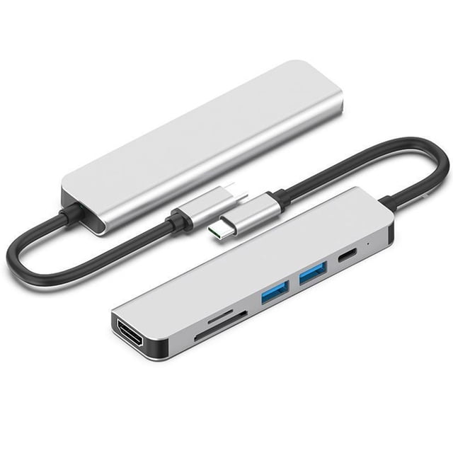 sweethay Tipo-c 6 en 1 USB Hub Equipo Lector de tarjetas Adaptador de transmisión Computadora Convertidor de señal de video Dispositivo Estaciones de acoplamiento para portátiles