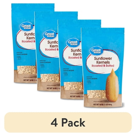 (4 pack) Great Value Roasted & Salted Sunflower Kernels, 16 oz YJ