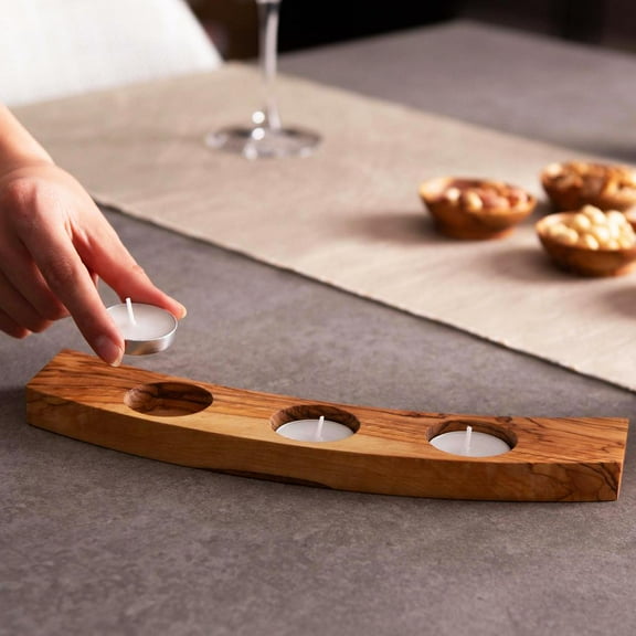 Olive Wood Candle Holder