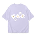 thumbnail image 5 of T Shirts for Women Short Sleeve Crewneck Floral Print Graphic Tee Summer Simple Drop Shoulder Breathable Casual Tops Light Purple XXXL, 5 of 5