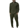 thumbnail image 2 of Dagegui Men's 2 Piece Tracksuits Long Set Full Zip Up Athletic Running Sweatsuits Solid Color Casual Coats Elastic Waist Sweatpant Sets Sport Outfits Army Green M, 2 of 6