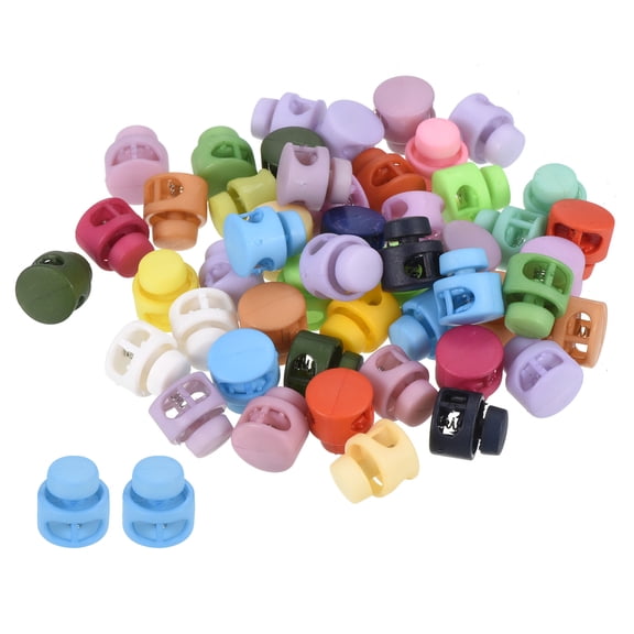 14mm Cord Locks Set, 50 Pack Round Double Hole Multicolor Spring Toggle Stopper for Drawstring Bag Shoelaces
