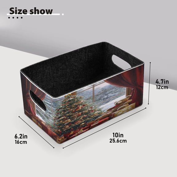 BZSMCE Shelf Baskets Christmas Tree Decorated with Gifts Pattern Storage Cube Bins 10.1*6.3*4.7in Set of 2