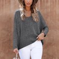 thumbnail image 4 of Mujer Cuello En V Top Manga Larga Color Puro Transpirable Simple Casual Otoño Invierno Jersey Blusas Camisas para Oficina En Casa Negro Gris S, 4 of 7