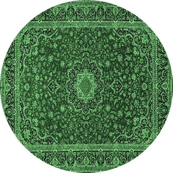 Ahgly Company Indoor Round Medallion Emerald Green Traditional Area Rugs, 3' Round