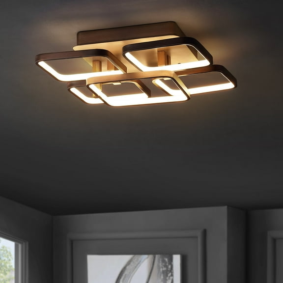 JONATHAN Y Sebastian 17.5" Integrated LED Metal Flush Mount Ceiling Light, Coffee, JYL7213A