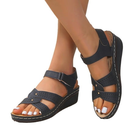 

YanHoo Gladiator Sandals Women Dressy Summer 2023 Peep Toe Platform Sandals Shoes Beach Wedges Ladies Flip Flops Orthopedic Leather Sandals