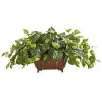 Nearly Natural  Pothos Artificial Plant in Metal Planter Green 4 lbs