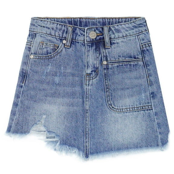 KIDSCOOL SPACE Girls Denim Dress,Cute Rippe Frayed Raw Hem Simple Design Summer Short Skirts,Blue,9-10 Years