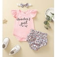 thumbnail image 2 of ITFABS Ensemble 3 Pcs pour Bébé Fille, Barboteuse à Imprimé de Lettres + Short + Bandeau, 2 of 6