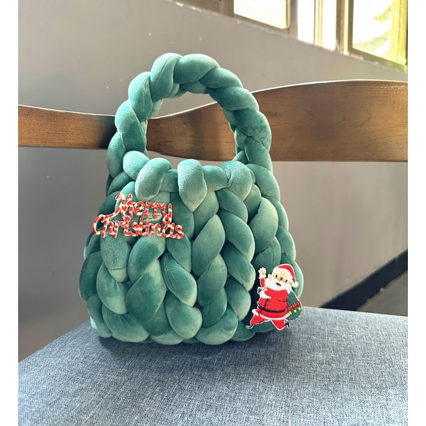 Bolso de mujer hecho a mano con hilo de terciopelo, bolso tejido a mano, bolso de regalo de Navidad, bolso de regalo de Navidad de moda