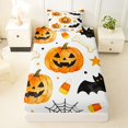 thumbnail image 3 of Homewish Watercolor Pumpkin Lantern Twin Sheets for Kids, White Candy Corn Bat Halloween Bedding, 3pcs, 1 Flat Sheet, 1 Fitted Sheet and 1 Pillowcase, 3 of 5