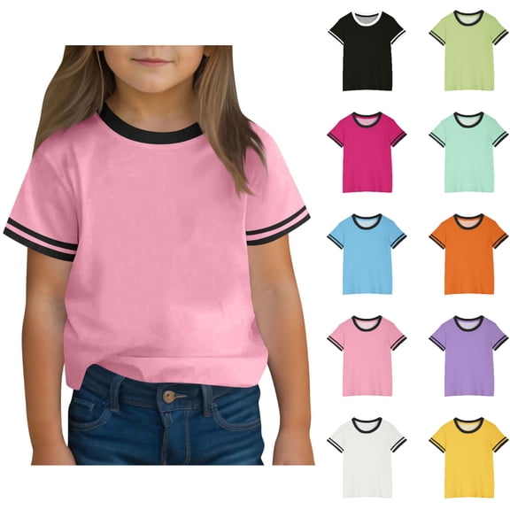 SGFCWSX Girls Short Sleeve T Shirts, Teens Crewneck Tees Ringer Relaxed Fit Summer Casual Tops Pink Size 13-14 Years