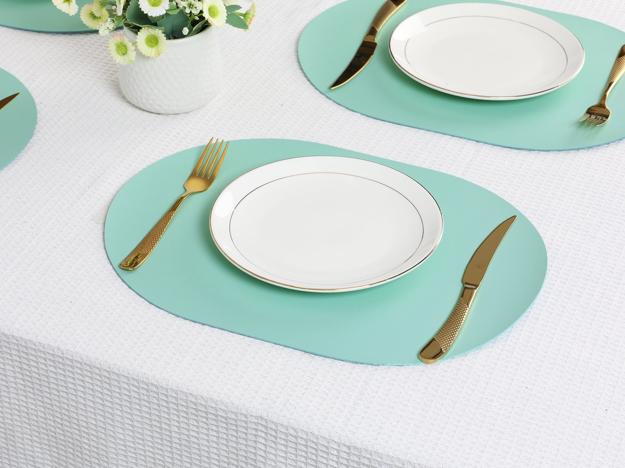 Unique Bargains Set of 6 Leather Table Placemats for Dining Table Decor Green Blue