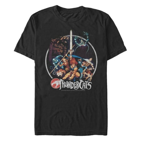 Men s ThunderCats Vintage Character Collage Circle Graphic Tee Black 1X Big Tall