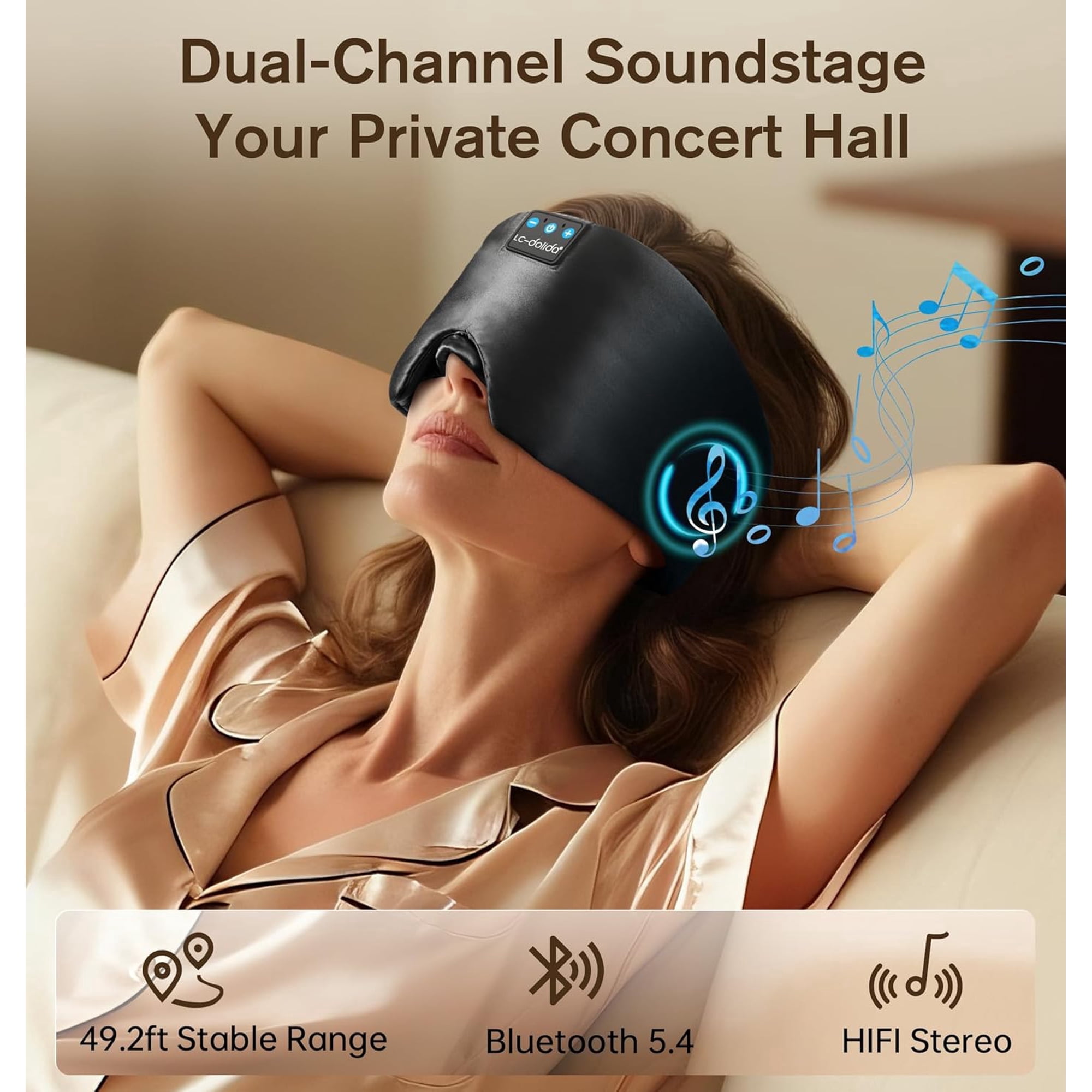 MUSICOZY 3D Sleep Mask with Bluetooth Headphones, Ice Silk Sleep Headphones with Bluetooth 5.4, Total Blackout Eye Mask for Sleeping, Sleep Soft Mask for Women Men, All Night Sleep, Travel Gift