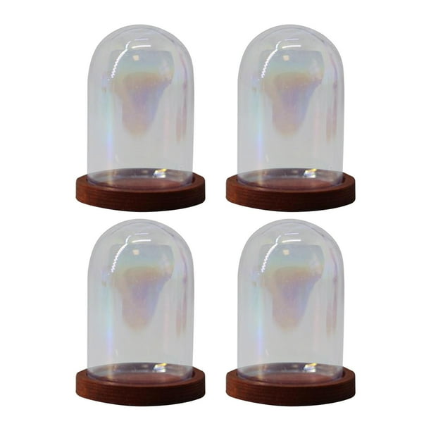 4x Cúpula de cristal Cúpula transparente Cúpula Campana Florero Mini Cúpula Cúpula Base de madera Cúpulas de exhibición de vidrio para oficina, boda, Marron oscuro Sunnimix Cúpula transparente