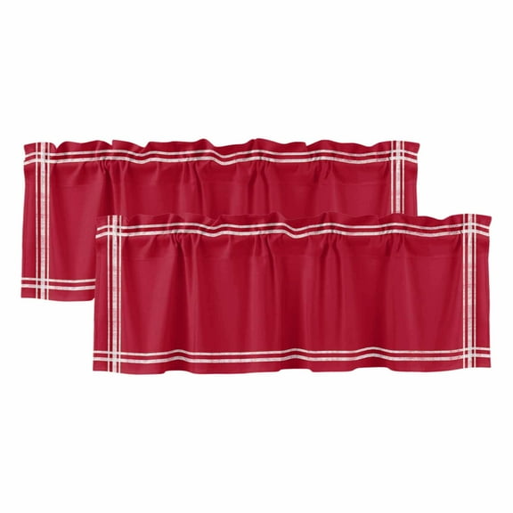 2 Pack Solid Color Valance for Window Red Kitchen Valance Rod Pocket Short Curtain Topper Decorative Window Treatment for Living Room Bedroom 54"x18"