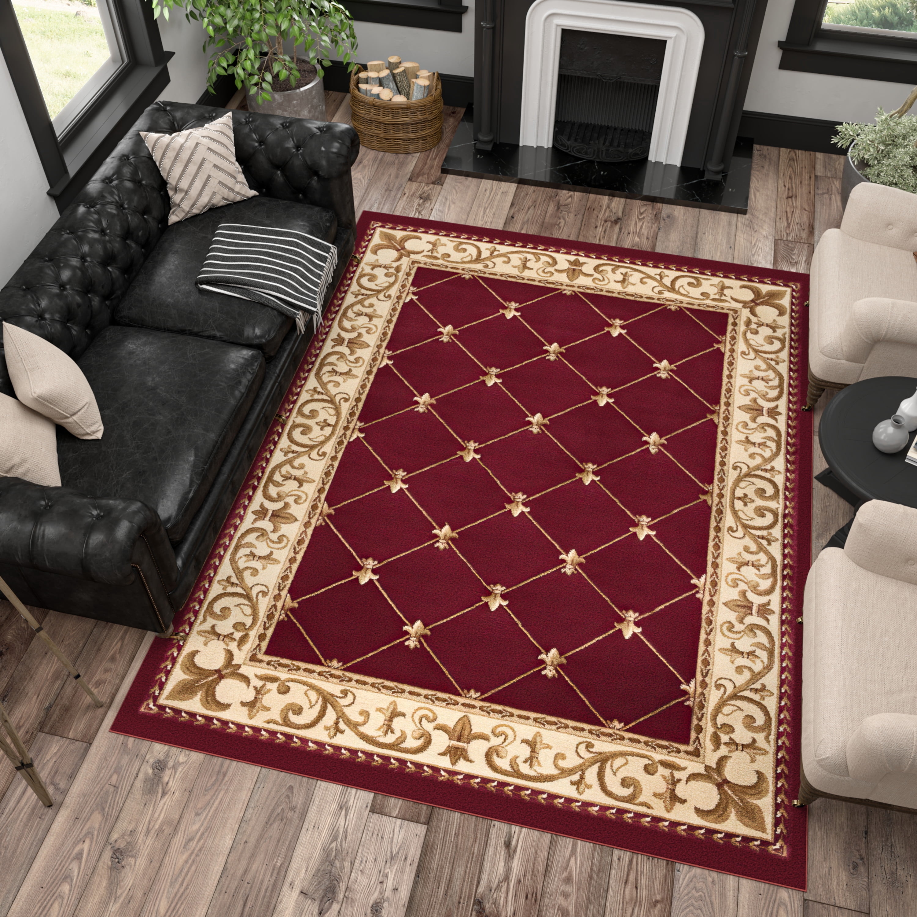 Sensation Traditional 6.7' x 9.6' Red and Beige Polypropylene Indoor Area Rug