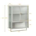 thumbnail image 3 of Two-door Wall Cabinet, Modern Kitchen Wall Mounted Cabinet with 2 Glass Doors, Two-tier Enclosed Storage, an Open Shelf, Towel Rack, Metal Wall Cabinet for Entryway, Living Room, Bathroom,  White, 3 of 9