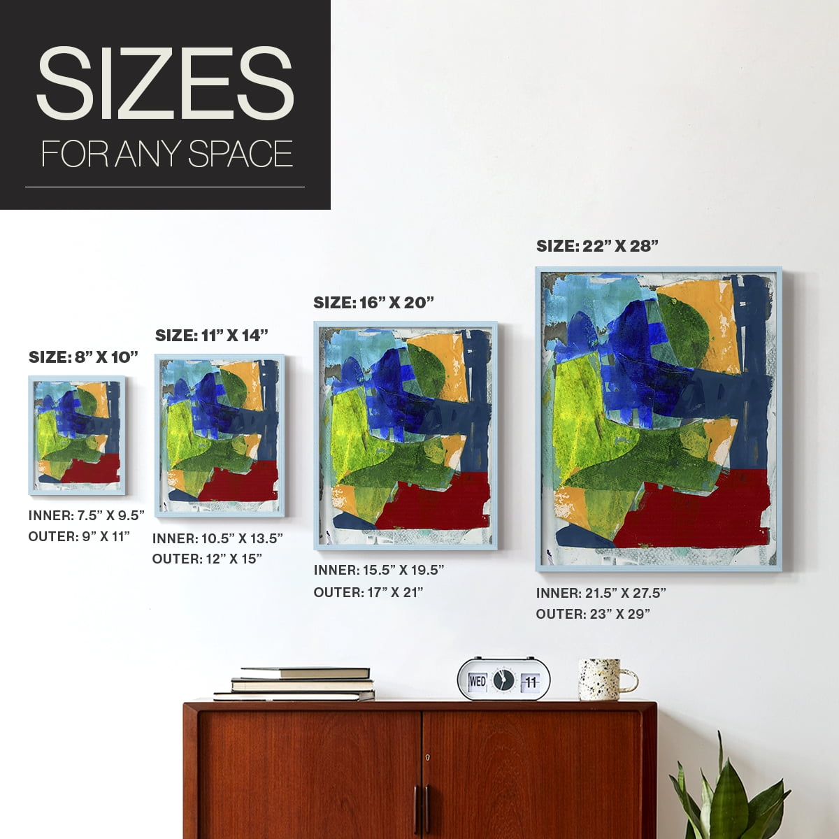 Brights Strokes II Framed Print in Blue Solid Wood Framed Print No Nail Hanging