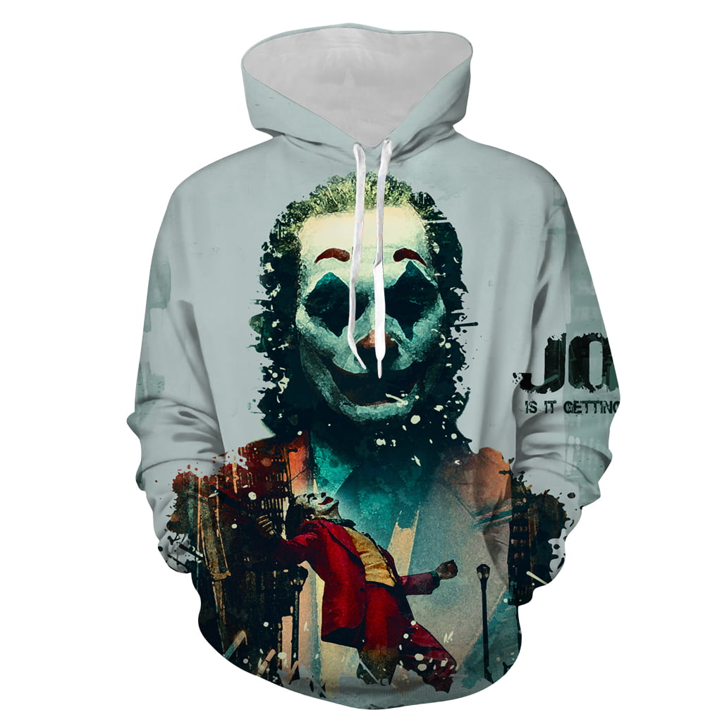 Jo_ker Stylish 3D-Printed Mens Pullover Hoodie Casual Hooded Long-Sleeved Sweatshirt with Pockets