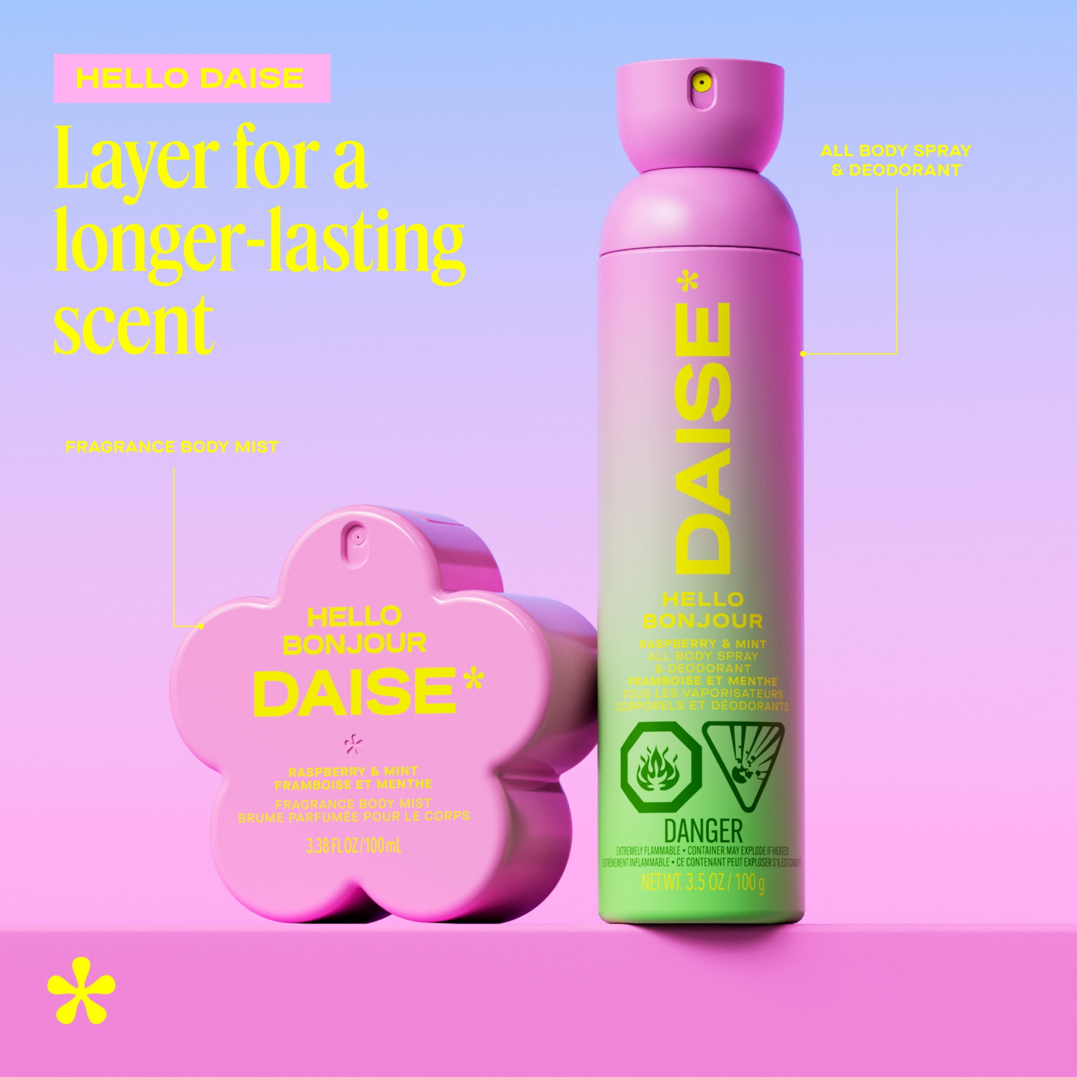DAISE Hello Daise Fragrance Body Mist in Raspberry & Mint, 3.3 fl oz/100 mL, body mist, spritz, spray