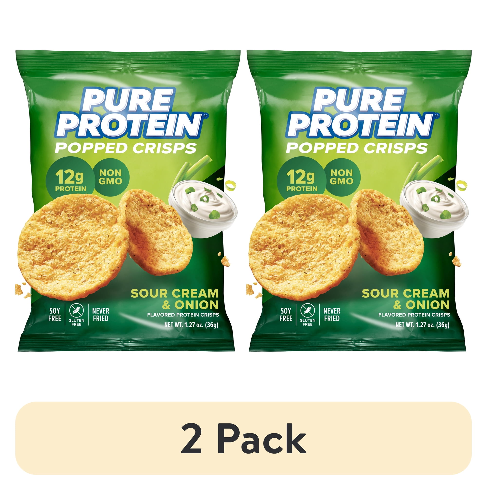 (2 pack) Pure Protein, Popped Crisps, Sour Cream and Onion Chips, 12g Protein, 1.27 oz