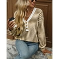 thumbnail image 2 of Women's Casual Loose V-Neck Striped Button Brown Pullover Sweatshirt,Spring/Autumn/Winter,S-2XL, 2 of 6