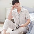 thumbnail image 1 of Pijamas finos de algodón de verano para hombre, pantalones largos de manga corta, conjunto de ropa para el hogar, ropa de dormir cómoda y transpirable de talla grande, 1 of 5