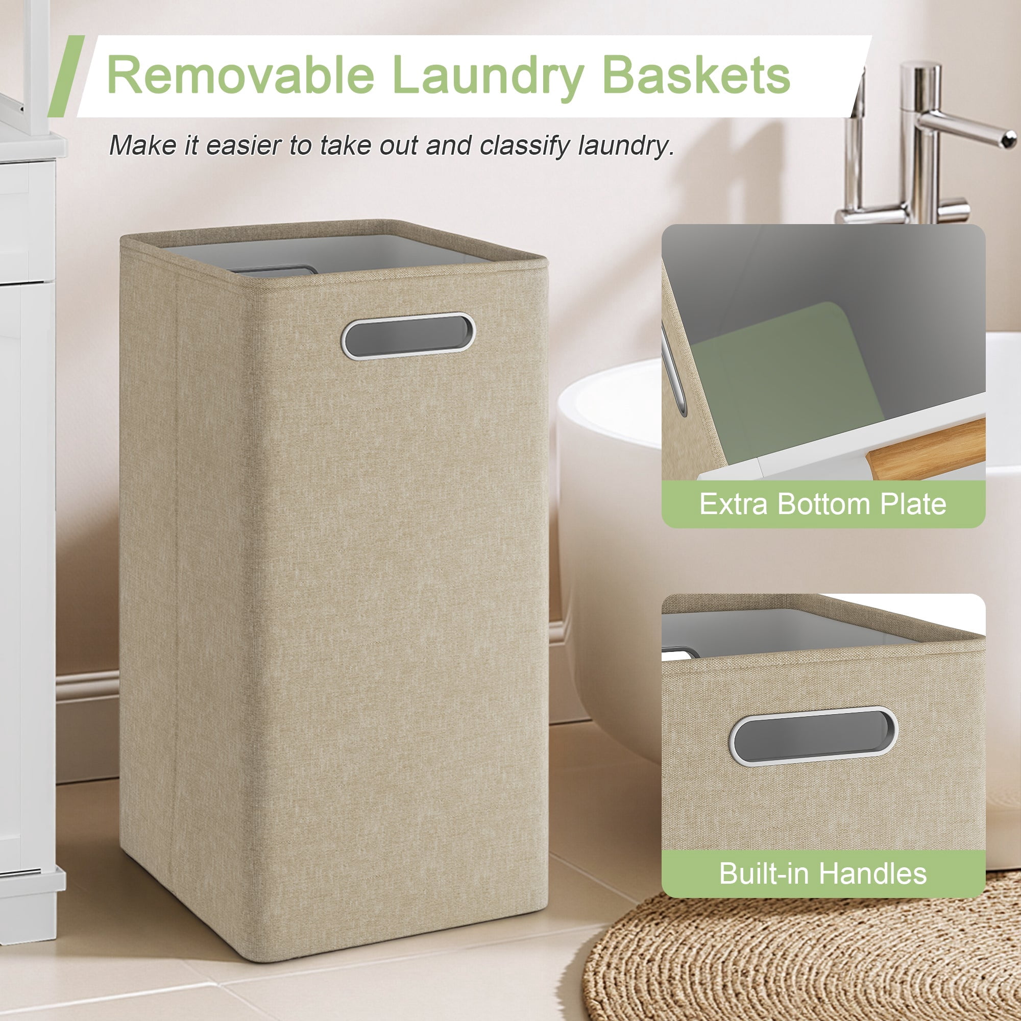 VECELO Tilt Out Laundry Hamper Cabinet, Hidden Drawer and 3 Hooks,2-Tier Storage Shelves with Removable Laundry Basket 53" Tall Bathroom Storage Organizer for Laundry Room, White