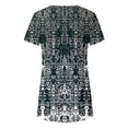 thumbnail image 5 of Aloohaidyvio Cyber and Monday Deals 2024 Women's Button Decor Asymmetric Hem Tunic Top Round Neck Ethnic Floral Printed Short Sleeve Blouse/Shirt, 5 of 5
