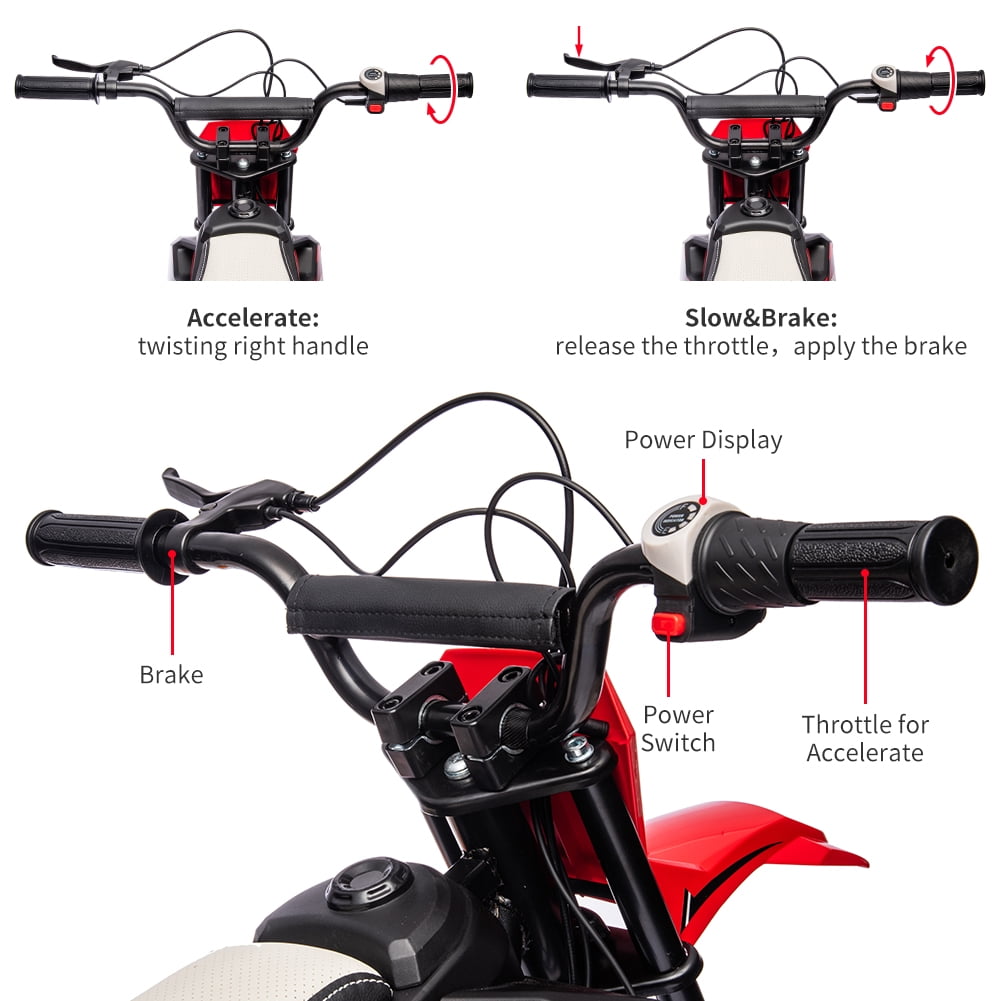 Kojooin 24V Ride on Motorcycle,13.6MPH Fast Speed Electric Battery-Powered,250W Strong Motor,Chain-Driven,Leather Seat,Disc Brake,Red