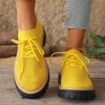thumbnail image 2 of Knit Oxford Shoes for Women Lace up Breathable Mesh Solid Color Classic Lug Sole Low Heel Elastic Slip on Dress Shoes Yellow Size 7.5, 2 of 8