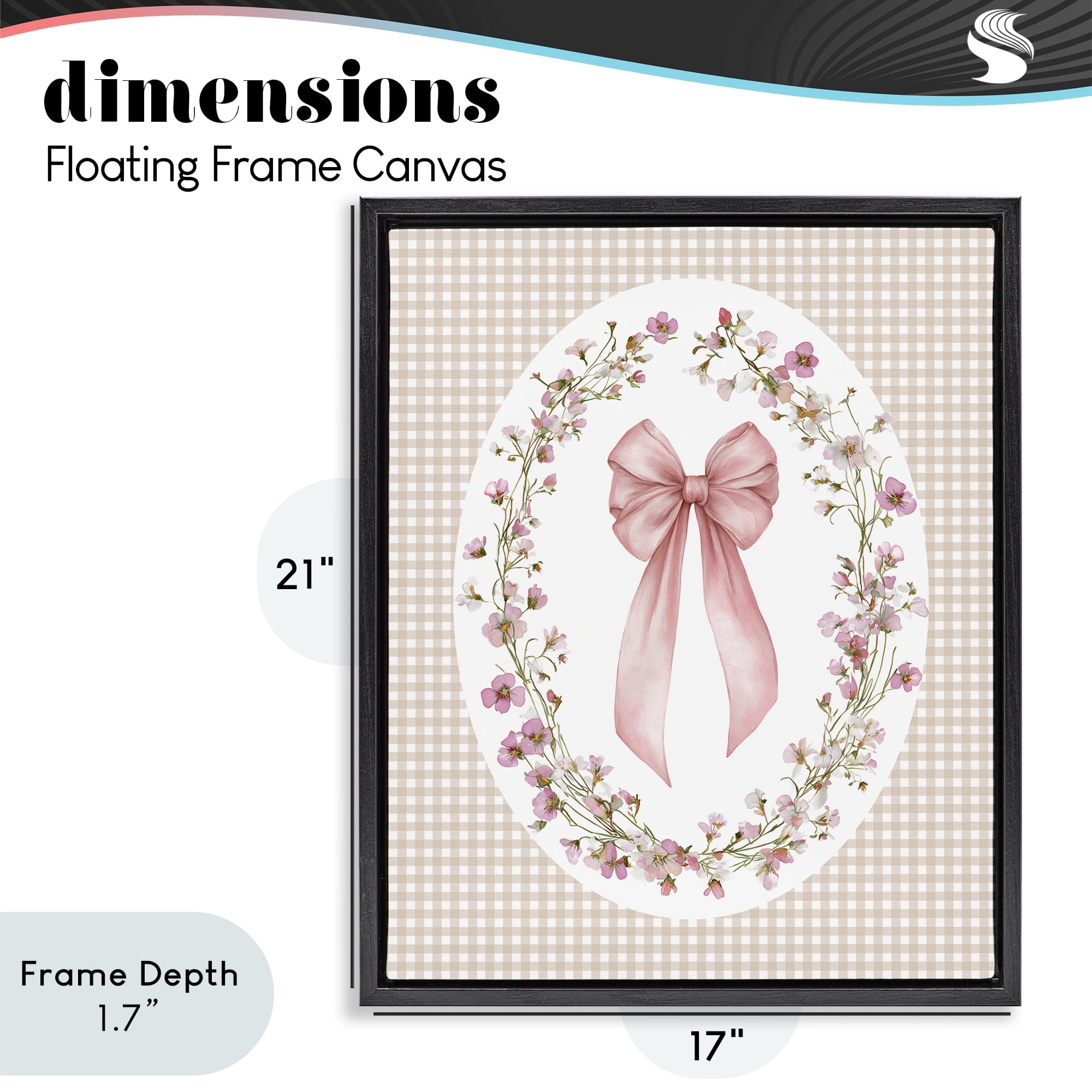 Stupell Industries Feminine Gingham Bow Black Framed Floater Canvas Wall Art, design by Christine Simpson Art