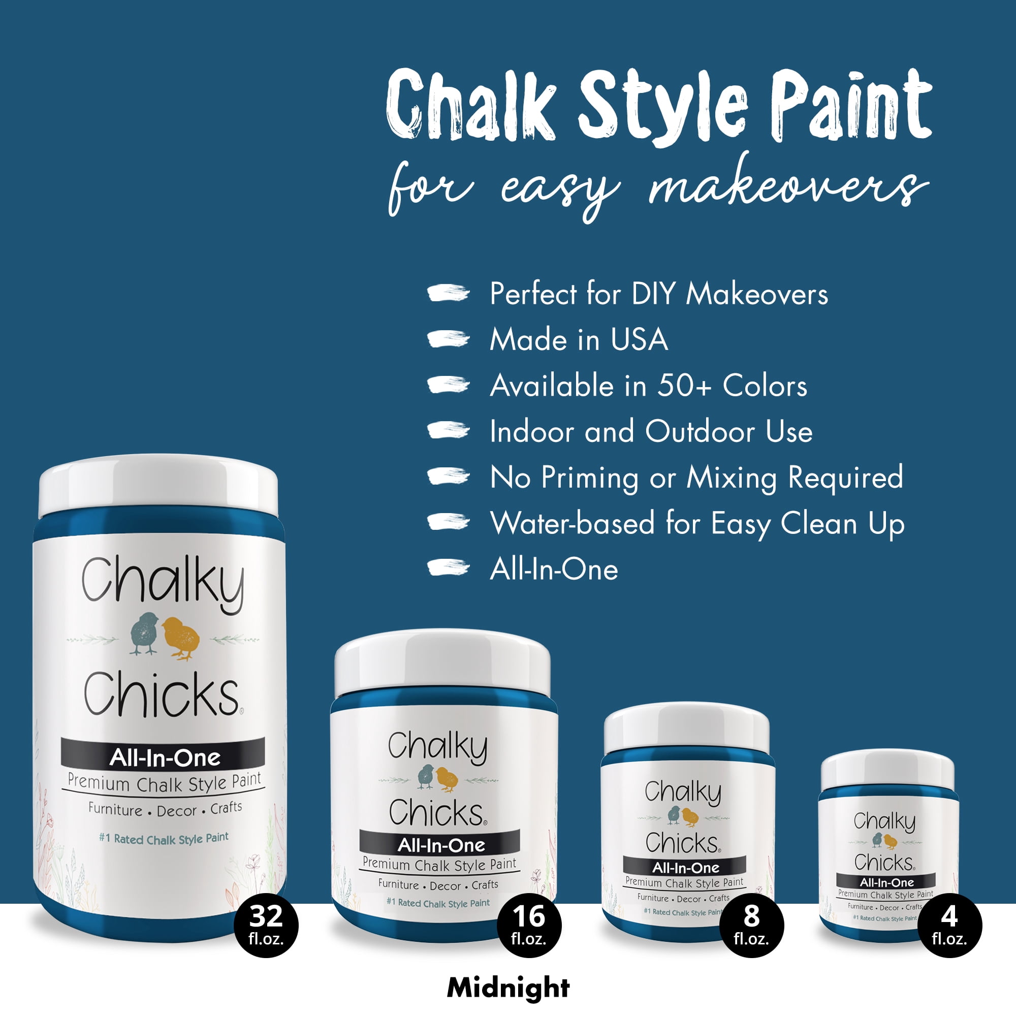 Chalky Chicks Chalk Paint - Chalk Paint for Furniture, Craft Paint, Cabinet Paint, Wood Paint, and Furniture Paint, Spray Paint-Ready for Home Decor - Midnight (Peacock Blue) 16 Fl Oz (Pack of 1)