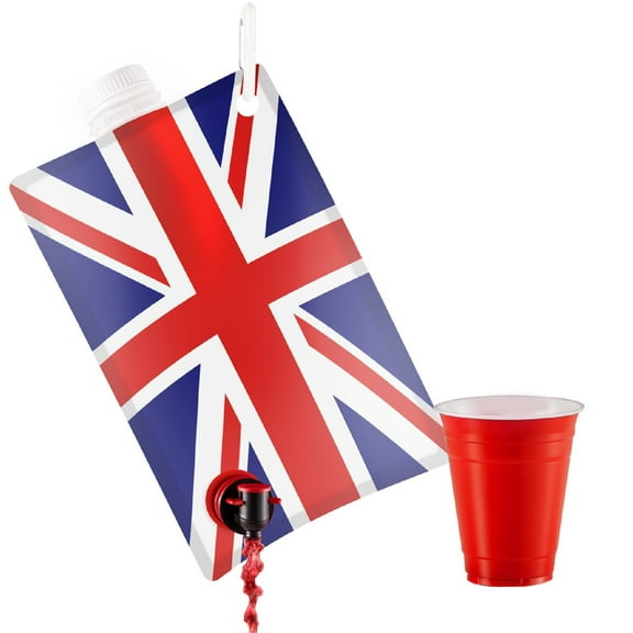 Union Jack Flag Party Flask: 2 liter British Flag Flasks Make the Perfect Drink Dispenser for Your St Georges Day or Guy Fawkes,Bonfire Night Party Supplies,Football, Cricket,or Rugby Parties and More