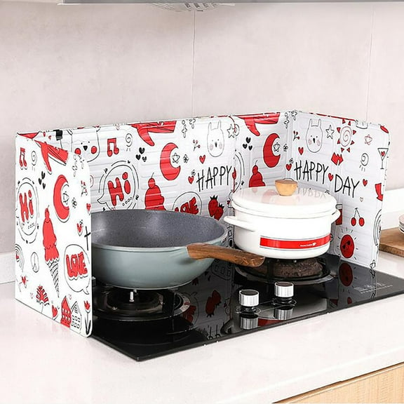 84x33cm Foldable Aluminum Foil Oil Splash Guard Splatter Screen for Stove Top, Non-Stick Kitchen Grease Guard with 3 Panels for Gas and Electric Stoves, White or Black