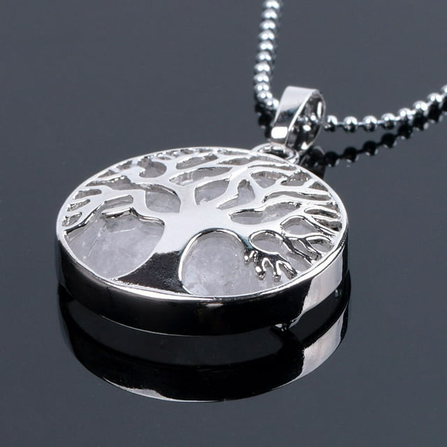 Natural Round Gem Stone Kabbalah Tree of Life Necklaces Pendants